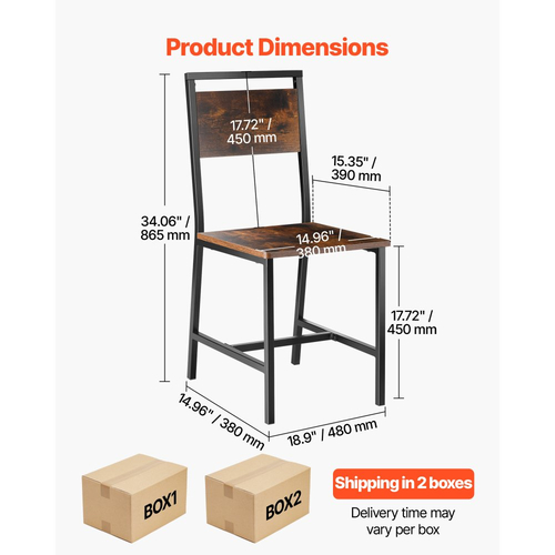 Σετ καρεκλών τραπεζαρίας VEVOR 4 τεμαχίων, ξύλινες καρέκλες τραπεζιού με μεταλλικό σκελετό και πλάτη, εύκολη συναρμολόγηση από δερμάτινο πλαϊνό κάθισμα, μοντέρνα καρυδιά αγροτικού τύπου για κουζίνα και σαλόνι, ρουστίκ καφέ και μαύρο
