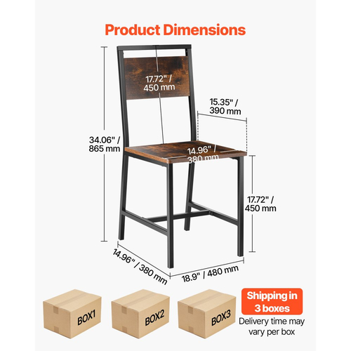 Σετ καρεκλών τραπεζαρίας VEVOR 6 τεμαχίων, ξύλινες καρέκλες τραπεζιού με μεταλλικό σκελετό και πλάτη, εύκολη συναρμολόγηση από δερμάτινο πλαϊνό κάθισμα, μοντέρνα καρυδιά αγροτικού τύπου για κουζίνα και σαλόνι, ρουστίκ καφέ και μαύρο
