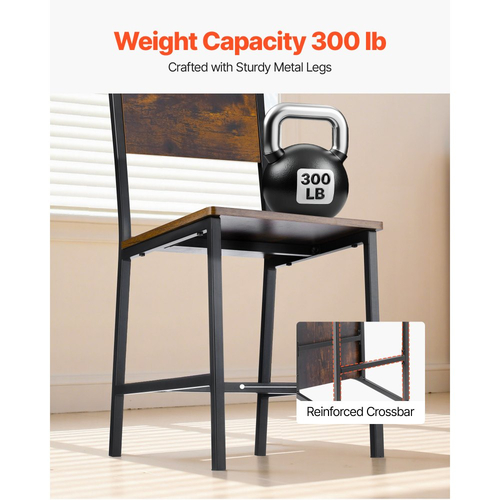 Σετ καρεκλών τραπεζαρίας VEVOR 6 τεμαχίων, ξύλινες καρέκλες τραπεζιού με μεταλλικό σκελετό και πλάτη, εύκολη συναρμολόγηση από δερμάτινο πλαϊνό κάθισμα, μοντέρνα καρυδιά αγροτικού τύπου για κουζίνα και σαλόνι, ρουστίκ καφέ και μαύρο