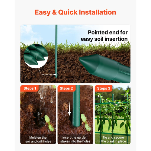 Πασσάλους κήπου VEVOR, Συσκευασία των 50, 1170 mm, Μεταλλικοί πασσάλοι ντομάτας με πλαστική επίστρωση, Ραβδιά κήπου για στήριξη φυτών, με μυτερό άκρο και αντιολισθητικά εξογκώματα για καλλιέργεια αναρριχώμενων φυτών, Λαχανικά εξωτερικού χώρου