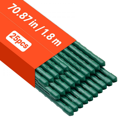 Πασσάλους κήπου VEVOR, Συσκευασία των 25, 1800 mm, Μεταλλικοί πασσάλοι ντομάτας με πλαστική επίστρωση, Ραβδιά κήπου για στήριξη φυτών, με μυτερό άκρο και αντιολισθητικά εξογκώματα για καλλιέργεια αναρριχώμενων φυτών, Λαχανικά εξωτερικού χώρου