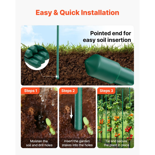 Πασσάλους κήπου VEVOR, Συσκευασία των 50, 1800 mm, Μεταλλικοί πασσάλοι ντομάτας με πλαστική επίστρωση, Ραβδιά κήπου για στήριξη φυτών, με μυτερό άκρο και αντιολισθητικά εξογκώματα για καλλιέργεια αναρριχώμενων φυτών, Λαχανικά εξωτερικού χώρου