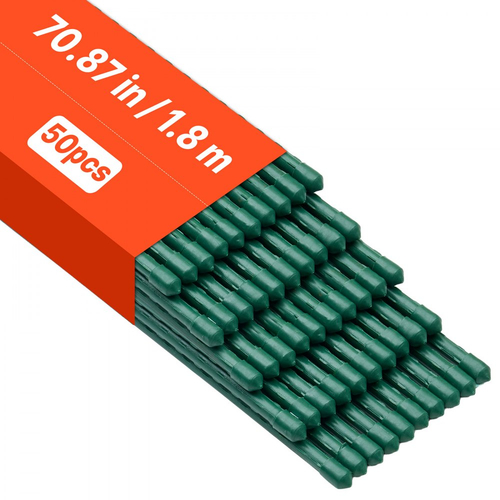 Πασσάλους κήπου VEVOR, Συσκευασία των 50, 1800 mm, Μεταλλικοί πασσάλοι ντομάτας με πλαστική επίστρωση, Ραβδιά κήπου για στήριξη φυτών, με μυτερό άκρο και αντιολισθητικά εξογκώματα για καλλιέργεια αναρριχώμενων φυτών, Λαχανικά εξωτερικού χώρου