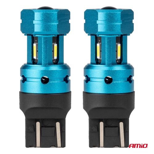 Amio - Λάμπες LED CANBUS T20 7443 W21/5W 4SMD 1860 Λευκή 6000K  – 12/24V - 2 Τεμ. (04255/AM)