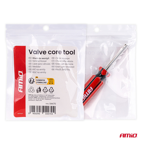Amio - Εργαλείο Αφαίρεσης & Τοποθέτησης Βαλβίδας Ελαστικών (Valve Core Tool) – Για Αυτοκίνητα, Μοτοσυκλέτες & Ποδήλατα - 1 τεμ. (04470/AM)