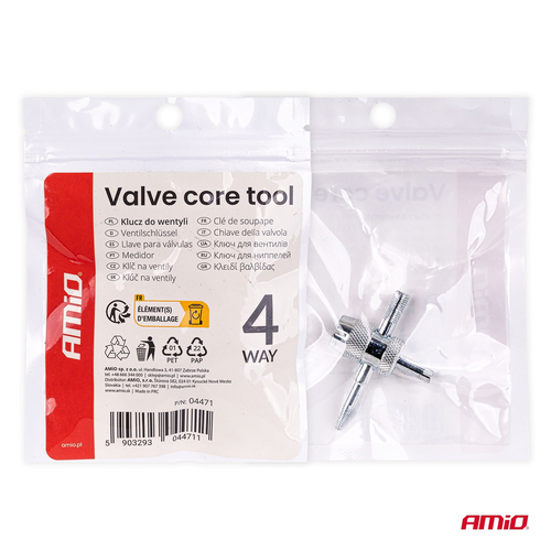 Amio - Πολυεργαλείο Βαλβίδας Ελαστικών 4-σε-1 (4-Way Valve Tool) – Για Αυτοκίνητα, Μοτοσυκλέτες & Ποδήλατα - 1 τεμ. (04471/AM)
