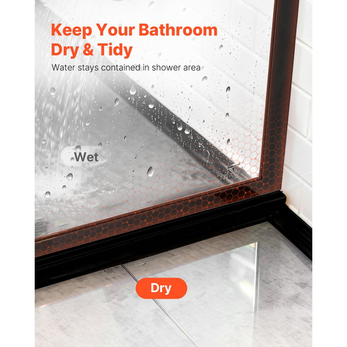 Σταθερό γυάλινο πάνελ ντους VEVOR, ημι-πλαισιωμένο σταθερό σήτα ντους 864 x 1870 mm, διαφανής γυάλινη πόρτα πάχους 8 mm με ταινία στεγανοποίησης στο κάτω μέρος και εξαρτήματα, εύκολο στον καθαρισμό, για μπάνιο, ματ μαύρο