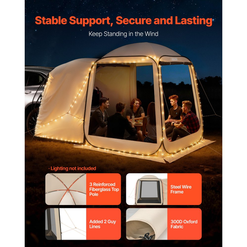 Σκηνή VEVOR με Συρόμενη Πόρτα, 1825 x 1825 x 2200 mm, Φορητή Σκηνή SUV με Συρόμενη Πόρτα, 1825 x 1825 x 2200 mm, 4-6 Άτομα, Φορητή με Συρόμενη Πόρτα σε Τσάντα Μεταφοράς, Διχτυωτά Πλαϊνά, για Κάμπινγκ με Αυτοκίνητο, Κήπο, Υπαίθριες Δραστηριότητες, Μπεζ