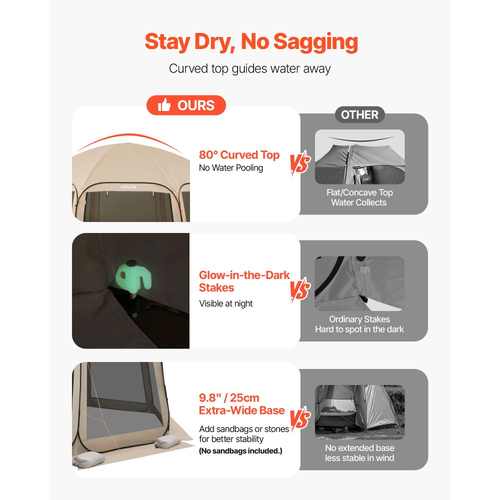 Σκηνή VEVOR με Σίτες, 4500 x 4250 x 2450 mm, Σκηνή με Αναδυόμενο Σίτες για 12-15 Άτομα, Φορητή με Σίτες σε Τέντα με Τσάντα Μεταφοράς, Διχτυωτά Πλαϊνά, Πασσάλους Εδάφους, για Κήπο, Βεράντα, Υπαίθριες Δραστηριότητες, Μπεζ