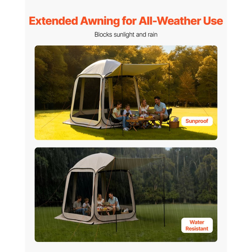 Σκηνή VEVOR με Σίτες, 3030 x 2650 x 2300 mm, Σκηνή με Αναδυόμενο Σίτες 4-8 Ατόμων με Εκτεταμένη Τέντα, Φορητή με Σίτες σε Στέγαστρο με Τσάντα Μεταφοράς, Διχτυωτά Πλαϊνά, για Βεράντα και Δραστηριότητες σε Εξωτερικό Χώρο, Μπεζ