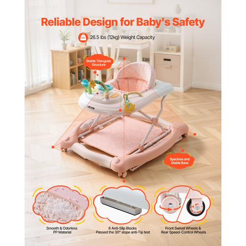 Στράτα VEVOR 5 σε 1, Πτυσσόμενο Κέντρο Δραστηριοτήτων Μωρού με Ρόδες, Ρυθμιζόμενο Ύψος Στράτας με Άνετο Ψηλό Κάθισμα Πλάτης, Βοηθός Βάδισης Νηπίου με Αντιανατροπή για Αγόρια και Κορίτσια 6-24 Μηνών