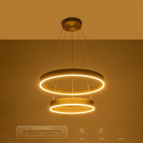 kelvo® VENOM KLV-101-0198 Κρεμαστό Φωτιστικό Οροφής LED 75W 7500lm 120° AC 220-240V IP20 Ρυθμιζόμενο Λευκό CCT με Χειριστήριο από 2700K έως 6000K Dimmable - Lumileds SMD Chip - Χρυσό Πλατίνα - Μ60 x Π60 x Υ40cm - 3 Χρόνια Εγγύηση