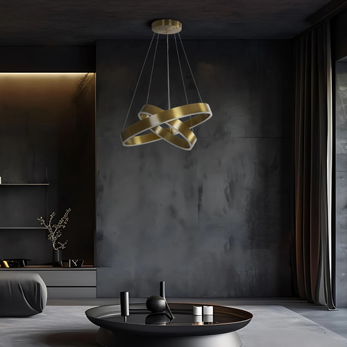 kelvo® VENOM KLV-101-0198-V2 Κρεμαστό Φωτιστικό Οροφής LED 75W 7500lm 120° AC 220-240V IP20 Ρυθμιζόμενο Λευκό CCT με Χειριστήριο από 2700K έως 6000K Dimmable - Lumileds SMD Chip - Χρυσό Πλατίνα - Μ60 x Π60 x Υ40cm - 3 Χρόνια Εγγύηση