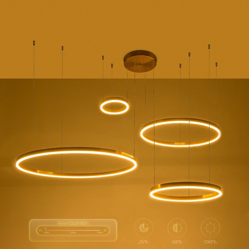 kelvo® VENOM KLV-101-0204 Κρεμαστό Φωτιστικό Οροφής LED 150W 15000lm 120° AC 220-240V IP20 Ρυθμιζόμενο Λευκό CCT με Χειριστήριο από 2700K έως 6000K Dimmable - Lumileds SMD Chip - Χρυσό Πλατίνα - Μ150 x Π90 x Υ60cm - 3 Χρόνια Εγγύηση