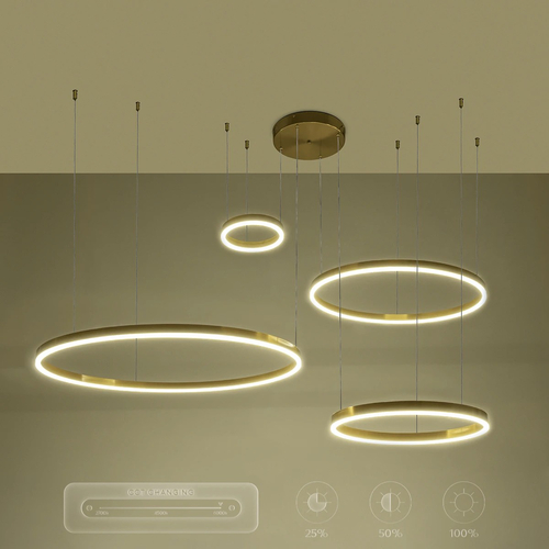 kelvo® VENOM KLV-101-0204 Κρεμαστό Φωτιστικό Οροφής LED 150W 15000lm 120° AC 220-240V IP20 Ρυθμιζόμενο Λευκό CCT με Χειριστήριο από 2700K έως 6000K Dimmable - Lumileds SMD Chip - Χρυσό Πλατίνα - Μ150 x Π90 x Υ60cm - 3 Χρόνια Εγγύηση