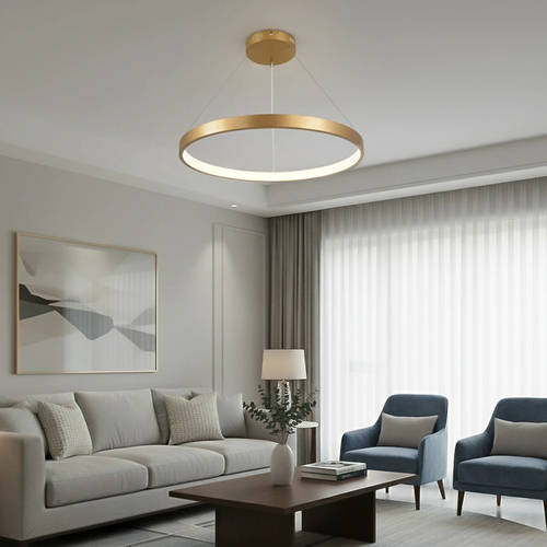 kelvo® NEMESIS KLV-101-0213 Κρεμαστό Φωτιστικό Οροφής LED 67W 6700lm 180° AC 220-240V IP20 Ρυθμιζόμενο Λευκό CCT με Χειριστήριο από 2700K έως 6000K Dimmable - Lumileds SMD Chip - Χρυσό Πλατίνα - Μ80 x Π80 x Υ4cm - 3 Χρόνια Εγγύηση