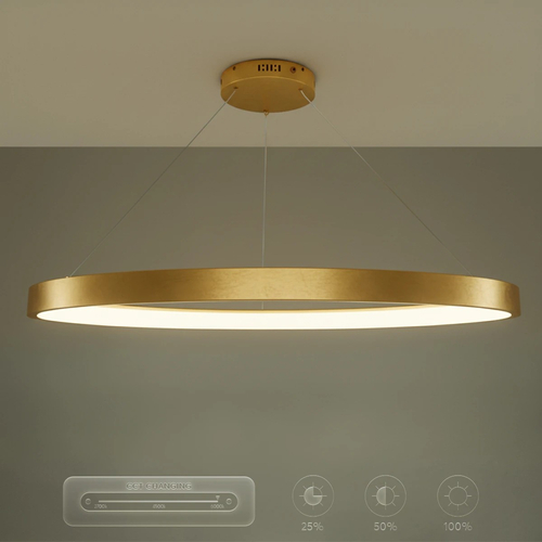 kelvo® NEMESIS KLV-101-0213 Κρεμαστό Φωτιστικό Οροφής LED 67W 6700lm 180° AC 220-240V IP20 Ρυθμιζόμενο Λευκό CCT με Χειριστήριο από 2700K έως 6000K Dimmable - Lumileds SMD Chip - Χρυσό Πλατίνα - Μ80 x Π80 x Υ4cm - 3 Χρόνια Εγγύηση