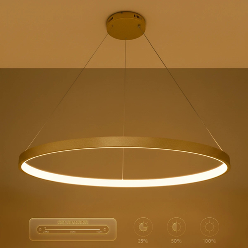 kelvo® NEMESIS KLV-101-0216 Κρεμαστό Φωτιστικό Οροφής LED 75W 7500lm 180° AC 220-240V IP20 Ρυθμιζόμενο Λευκό CCT με Χειριστήριο από 2700K έως 6000K Dimmable - Lumileds SMD Chip - Χρυσό Πλατίνα - Μ100 x Π100 x Υ4cm - 3 Χρόνια Εγγύηση