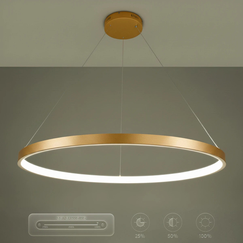 kelvo® NEMESIS KLV-101-0216 Κρεμαστό Φωτιστικό Οροφής LED 75W 7500lm 180° AC 220-240V IP20 Ρυθμιζόμενο Λευκό CCT με Χειριστήριο από 2700K έως 6000K Dimmable - Lumileds SMD Chip - Χρυσό Πλατίνα - Μ100 x Π100 x Υ4cm - 3 Χρόνια Εγγύηση