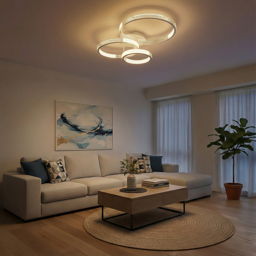 kelvo® DIAMOND KLV-101-0227 Φωτιστικό Οροφής LED 100W 10000lm 360° AC 220-240V IP20 Ρυθμιζόμενο Λευκό CCT με Χειριστήριο από 2700K έως 6000K Dimmable - Lumileds SMD Chip - Λευκό Ματ - Μ80 x Π50 x Υ20cm - 3 Χρόνια Εγγύηση