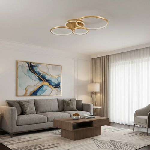 kelvo® NEMESIS KLV-101-0207 Φωτιστικό Οροφής LED 98W 9800lm 360° AC 220-240V IP20 Ρυθμιζόμενο Λευκό CCT με Χειριστήριο από 2700K έως 6000K Dimmable - Lumileds SMD Chip - Χρυσό Πλατίνα - Μ89 x Π60 x Υ19cm - 3 Χρόνια Εγγύηση