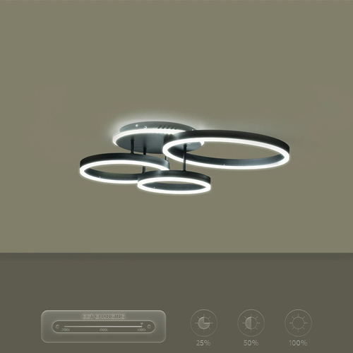 kelvo® VENOM KLV-101-0184 Φωτιστικό Οροφής LED 100W 10000lm 360° AC 220-240V IP20 Ρυθμιζόμενο Λευκό CCT με Χειριστήριο από 2700K έως 6000K Dimmable - Lumileds SMD Chip - Μαύρο Ματ - Μ70 x Π40 x Υ16cm - 3 Χρόνια Εγγύηση