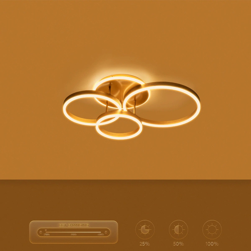 kelvo® VENOM KLV-101-0186 Φωτιστικό Οροφής LED 100W 10000lm 360° AC 220-240V IP20 Ρυθμιζόμενο Λευκό CCT με Χειριστήριο από 2700K έως 6000K Dimmable - Lumileds SMD Chip - Χρυσό Πλατίνα - Μ70 x Π40 x Υ16cm - 3 Χρόνια Εγγύηση