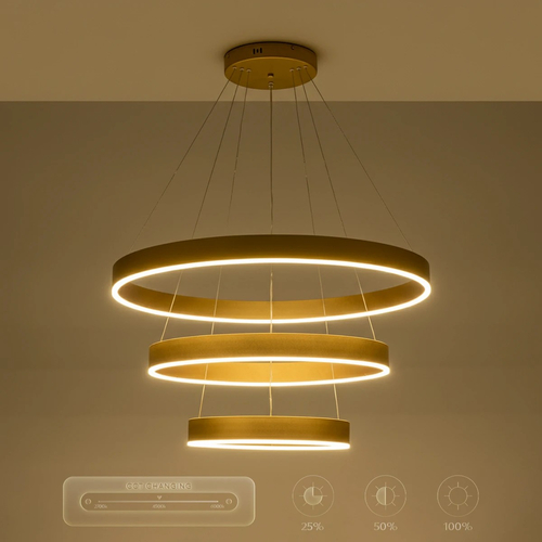 kelvo® VENOM KLV-101-0201-V2 Κρεμαστό Φωτιστικό Οροφής LED 120W 12000lm 120° AC 220-240V IP20 Ρυθμιζόμενο Λευκό CCT με Χειριστήριο από 2700K έως 6000K Dimmable - Lumileds SMD Chip - Χρυσό Πλατίνα - Μ80 x Π80 x Υ80cm - 3 Χρόνια Εγγύηση