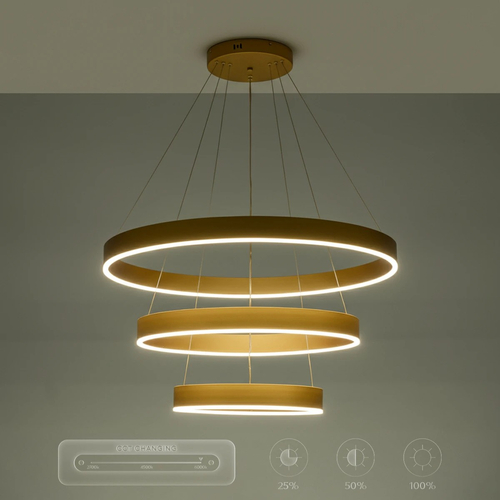 kelvo® VENOM KLV-101-0201-V2 Κρεμαστό Φωτιστικό Οροφής LED 120W 12000lm 120° AC 220-240V IP20 Ρυθμιζόμενο Λευκό CCT με Χειριστήριο από 2700K έως 6000K Dimmable - Lumileds SMD Chip - Χρυσό Πλατίνα - Μ80 x Π80 x Υ80cm - 3 Χρόνια Εγγύηση