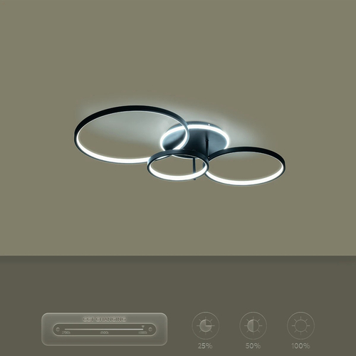 kelvo® NEMESIS KLV-101-0205 Φωτιστικό Οροφής LED 98W 9800lm 360° AC 220-240V IP20 Ρυθμιζόμενο Λευκό CCT με Χειριστήριο από 2700K έως 6000K Dimmable - Lumileds SMD Chip - Μαύρο Ματ - Μ89 x Π60 x Υ19cm - 3 Χρόνια Εγγύηση