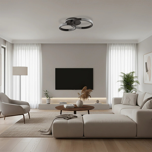 kelvo® DIAMOND KLV-101-0223 Φωτιστικό Οροφής LED 67W 6700lm 360° AC 220-240V IP20 Ρυθμιζόμενο Λευκό CCT με Χειριστήριο από 2700K έως 6000K Dimmable - Lumileds SMD Chip - Μαύρο Ματ - Μ60 x Π40 x Υ14cm - 3 Χρόνια Εγγύηση