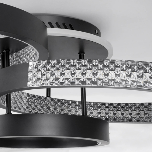 kelvo® DIAMOND KLV-101-0223 Φωτιστικό Οροφής LED 67W 6700lm 360° AC 220-240V IP20 Ρυθμιζόμενο Λευκό CCT με Χειριστήριο από 2700K έως 6000K Dimmable - Lumileds SMD Chip - Μαύρο Ματ - Μ60 x Π40 x Υ14cm - 3 Χρόνια Εγγύηση