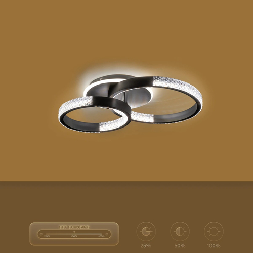 kelvo® DIAMOND KLV-101-0223 Φωτιστικό Οροφής LED 67W 6700lm 360° AC 220-240V IP20 Ρυθμιζόμενο Λευκό CCT με Χειριστήριο από 2700K έως 6000K Dimmable - Lumileds SMD Chip - Μαύρο Ματ - Μ60 x Π40 x Υ14cm - 3 Χρόνια Εγγύηση