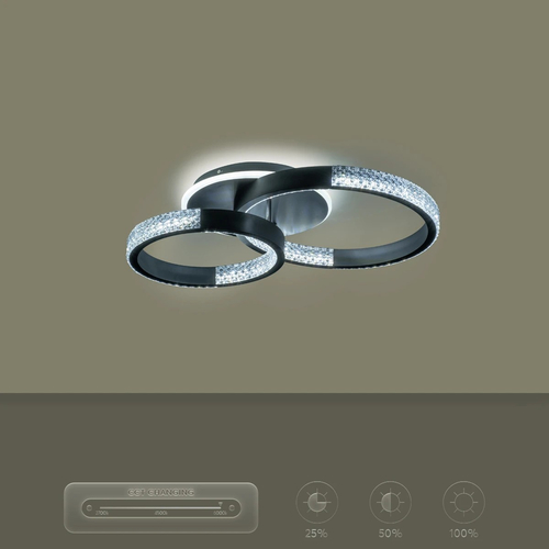 kelvo® DIAMOND KLV-101-0223 Φωτιστικό Οροφής LED 67W 6700lm 360° AC 220-240V IP20 Ρυθμιζόμενο Λευκό CCT με Χειριστήριο από 2700K έως 6000K Dimmable - Lumileds SMD Chip - Μαύρο Ματ - Μ60 x Π40 x Υ14cm - 3 Χρόνια Εγγύηση