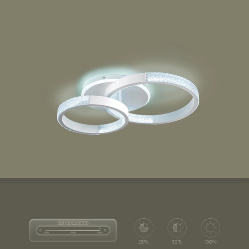 kelvo® DIAMOND KLV-101-0224 Φωτιστικό Οροφής LED 67W 6700lm 360° AC 220-240V IP20 Ρυθμιζόμενο Λευκό CCT με Χειριστήριο από 2700K έως 6000K Dimmable - Lumileds SMD Chip - Λευκό Ματ - Μ60 x Π40 x Υ14cm - 3 Χρόνια Εγγύηση