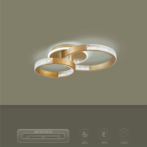 kelvo® DIAMOND KLV-101-0225 Φωτιστικό Οροφής LED 67W 6700lm 360° AC 220-240V IP20 Ρυθμιζόμενο Λευκό CCT με Χειριστήριο από 2700K έως 6000K Dimmable - Lumileds SMD Chip - Χρυσό Πλατίνα - Μ60 x Π40 x Υ14cm - 3 Χρόνια Εγγύηση