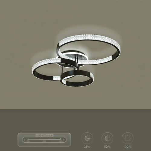 kelvo® DIAMOND KLV-101-0226 Φωτιστικό Οροφής LED 100W 10000lm 360° AC 220-240V IP20 Ρυθμιζόμενο Λευκό CCT με Χειριστήριο από 2700K έως 6000K Dimmable - Lumileds SMD Chip - Μαύρο Ματ - Μ80 x Π50 x Υ20cm - 3 Χρόνια Εγγύηση