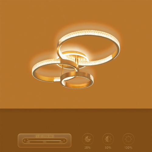 kelvo® DIAMOND KLV-101-0228 Φωτιστικό Οροφής LED 100W 10000lm 360° AC 220-240V IP20 Ρυθμιζόμενο Λευκό CCT με Χειριστήριο από 2700K έως 6000K Dimmable - Lumileds SMD Chip - Χρυσό Πλατίνα - Μ80 x Π50 x Υ20cm - 3 Χρόνια Εγγύηση