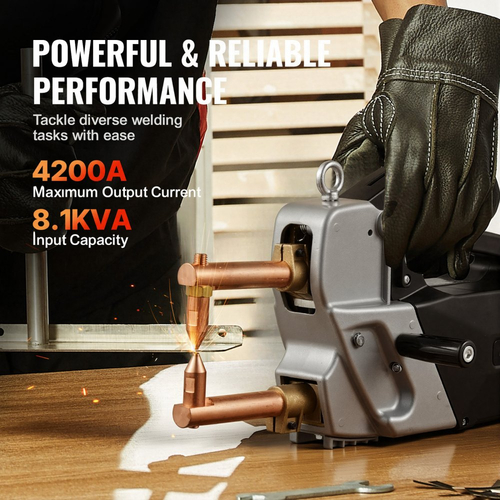 Φορητή μηχανή συγκόλλησης σημείων VEVOR, μηχανή συγκόλλησης σημείων πάχους 4 mm με χωρητικότητα εισόδου 8,1 KVA, ηλεκτρική μηχανή συγκόλλησης λαμαρίνας 4200A, φορητό πιστόλι συγκόλλησης