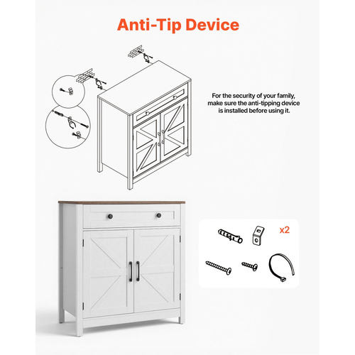 Ντουλάπι καφέ VEVOR, Τραπέζι καφέ Farmhouse με συρτάρι, Ντουλάπι μπουφέ με 2 πόρτες αχυρώνα, Μπουφές για σαλόνι, Είσοδος, Κουζίνα, 75 x 37,5 x 80 cm, Λευκό