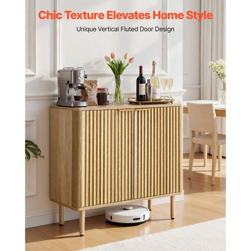 Ντουλάπι καφέ VEVOR, Τραπεζάκι καφέ Mid Century με ραβδώσεις και αποθηκευτικό χώρο 2 επιπέδων, Ντουλάπι μπουφέ με 2 πόρτες αχυρώνα, Μπουφές για σαλόνι, Είσοδος, 80 x 37,5 x 80 cm, Δρυς