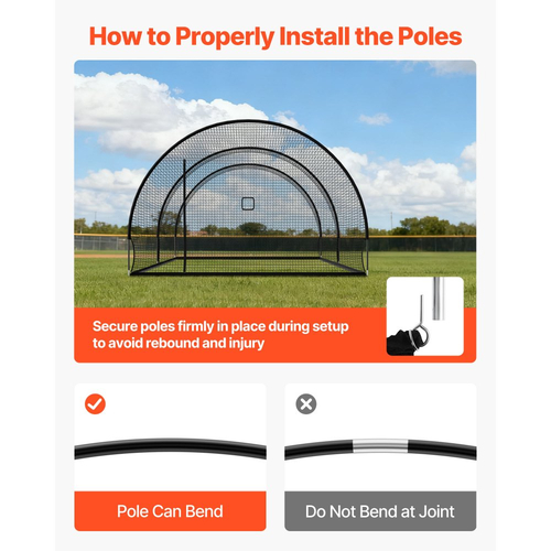 Κλουβί μπέιζμπολ VEVOR, Φορητό κλουβί μπέιζμπολ 6780 x 3700 x 2400 mm, Κλουβιά χτυπήματος με 4-στρωματικό πολυεστέρα χωρίς κόμπους και άνοιγμα μηχανής ρίψης, Κλουβιά μπέιζμπολ με δίχτυ για εσωτερικούς και εξωτερικούς χώρους