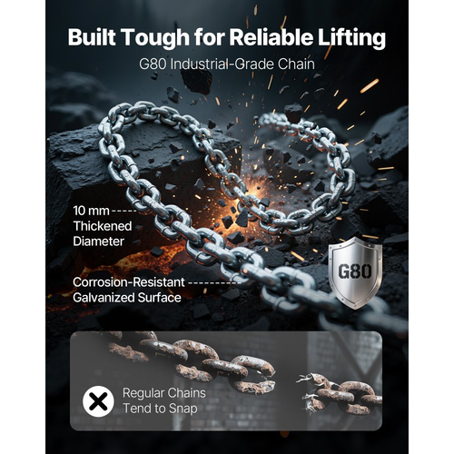 Αλυσίδα χειροκίνητης ανύψωσης VEVOR με μοχλό, χωρητικότητα 3T 3000KG βαρέως τύπου, ανυψωτική αλυσίδα 6M από κράμα χάλυβα G80 με μηχανικό φρένο διπλής αγκίστρωσης, περιστρεφόμενοι γάντζοι 360°, για αποθήκη και γκαράζ