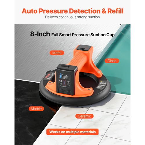 Ηλεκτρική βεντούζα VEVOR, Ανυψωτήρας υαλοπινάκων κενού 203 mm με ψηφιακή οθόνη για ισχύ αναρρόφησης και στάθμη μπαταρίας, Μέγιστη χωρητικότητα ανύψωσης 200 kg Εργαλείο βεντούζας πλακιδίων για ανύψωση πλακιδίων, γρανίτη (1 συσκευασία)