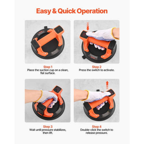 Ηλεκτρική βεντούζα VEVOR, Ανυψωτήρας υαλοπινάκων κενού 203 mm με ψηφιακή οθόνη για ισχύ αναρρόφησης και στάθμη μπαταρίας, Μέγιστη χωρητικότητα ανύψωσης 200 kg Εργαλείο βεντούζας πλακιδίων για ανύψωση πλακιδίων, γρανίτη (1 συσκευασία)