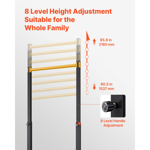 VEVOR Pull Up Bar, Φορητός Σταθμός Pullup Bar Χωρητικότητας 150 kg, Ελεύθερες Pullup Bars με Πλαίσιο H & Σωλήνα από Ανθεκτική Ατσάλι, Ρύθμιση Ύψους 8 Επιπέδων Gravity Fitness για Χέρια, Πίσω και Στήθος