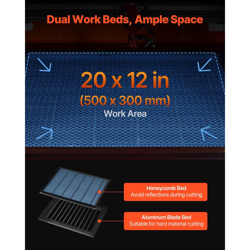 Χαρακτική μηχανή λέιζερ CO2 VEVOR 50W, 500 x 300 mm, Μηχανή κοπής χαρακτικής λέιζερ CO2 με υποβοήθηση αέρα 4 κατευθύνσεων, Μηχανή κοπής χάραξης, συμβατή με LightBurn CorelDRAW RDWorks, για ξύλο και ακρυλικό γυαλί
