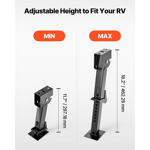 Τηλεσκοπικός γρύλος σταθεροποίησης VEVOR, 2 τεμάχια τηλεσκοπικός πτυσσόμενος γρύλος ρυμούλκησης, γρύλος σταθεροποίησης ρυμούλκησης με δυνατότητα περιστροφής προς τα κάτω για ρυμουλκούμενο RV, υποστηρίζει χωρητικότητα 453,59kg έκαστος, ρυθμιζόμενο από 297,18mm έως 462,28mm
