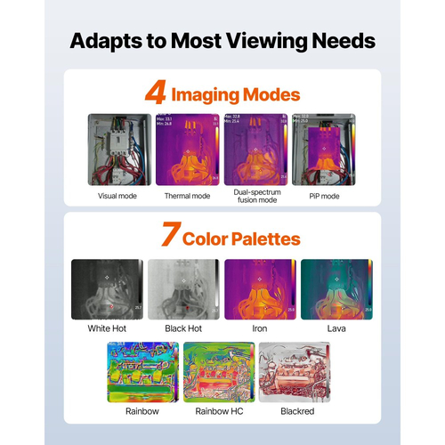 Θερμική κάμερα απεικόνισης VEVOR Pro, αναβαθμισμένη ανάλυση 512 x 384 TISR Super, υπέρυθρη θερμική απεικόνιση LCD 3,45" με οπτική κάμερα 2MP, ρυθμό ανανέωσης 25HZ, από -20℃ έως 550℃, 4 λειτουργίες εικόνας και 7 παλέτες χρωμάτων
