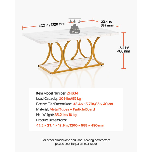Τραπεζάκι σαλονιού VEVOR, Μοντέρνο τραπεζάκι σαλονιού από ψεύτικο μάρμαρο, Μεγάλο ορθογώνιο κεντρικό γραφείο 2 επιπέδων με γεωμετρικά πόδια, Μινιμαλιστικό, ανθεκτικό μεταλλικό πλαίσιο με διακοσμητικό γραφείο για σαλόνι, Γραφείο, Εύκολη συναρμολόγηση, Λευκό